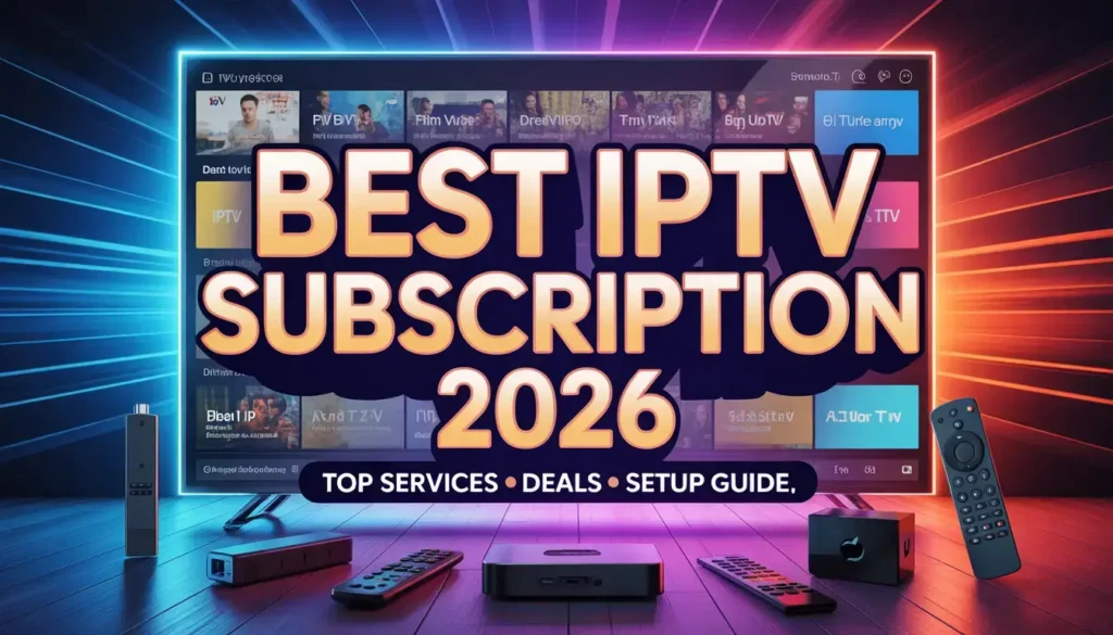 Best IPTV subscription providers 2026 — Smart TV streaming in a modern living room